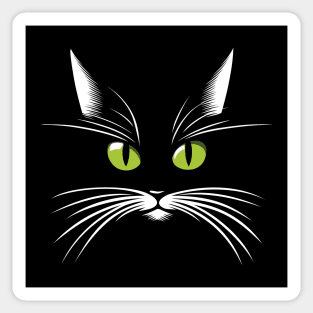 Green-eyed black cat in the dark Sticker